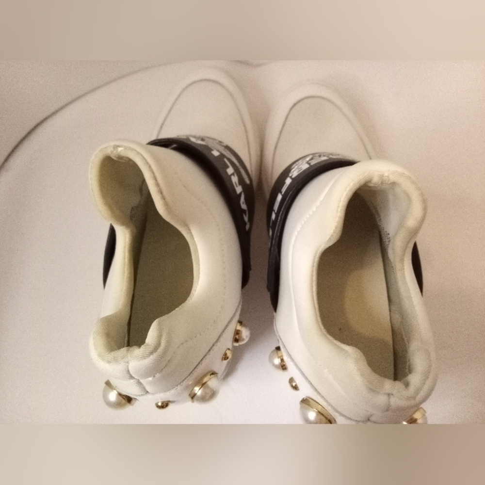 Karl lagerfeld Paris Charsi Women’s 8.5 White Pearl High Heel Sneakers SF - Picture 10 of 13
